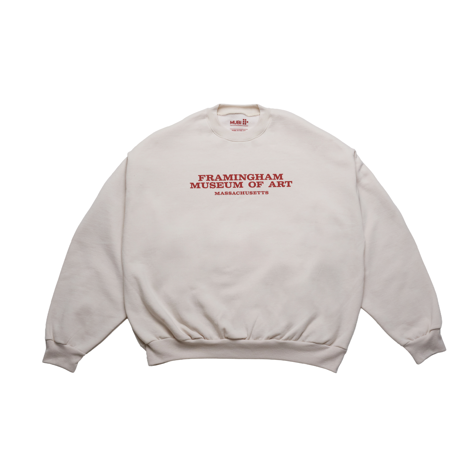 THE MASTERMIND cream Sweatshirt with "Framingham Museum of Art Massachusetts" printed on the front in red